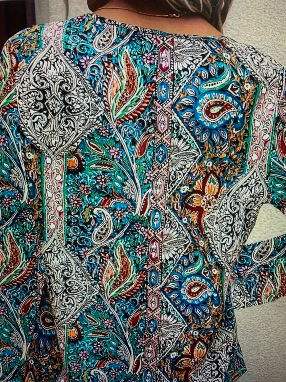 Boho V-Neck Paisley Print Women's Top - Teal Multi - Picture 2 of 4